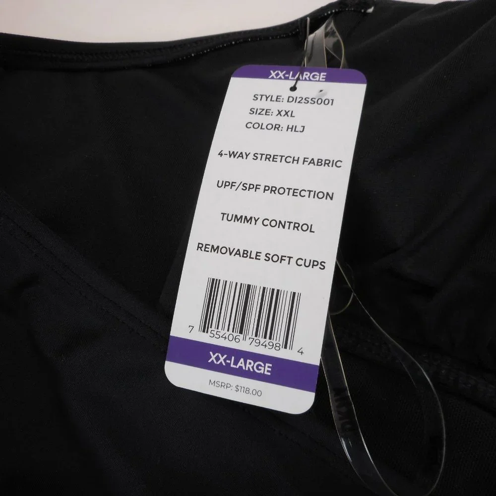 DKNY Women's Size 2XL Halter Shirred Waist One-piece Swimsuit Solid Black NWT - Picture 5 of 6